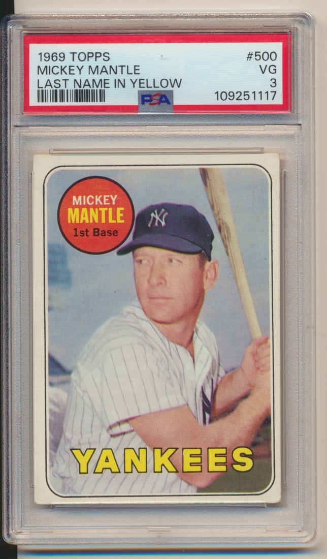 1969 Topps # 500 Mickey Mantle - Last Name in Yellow PSA 3 (1 of 2)