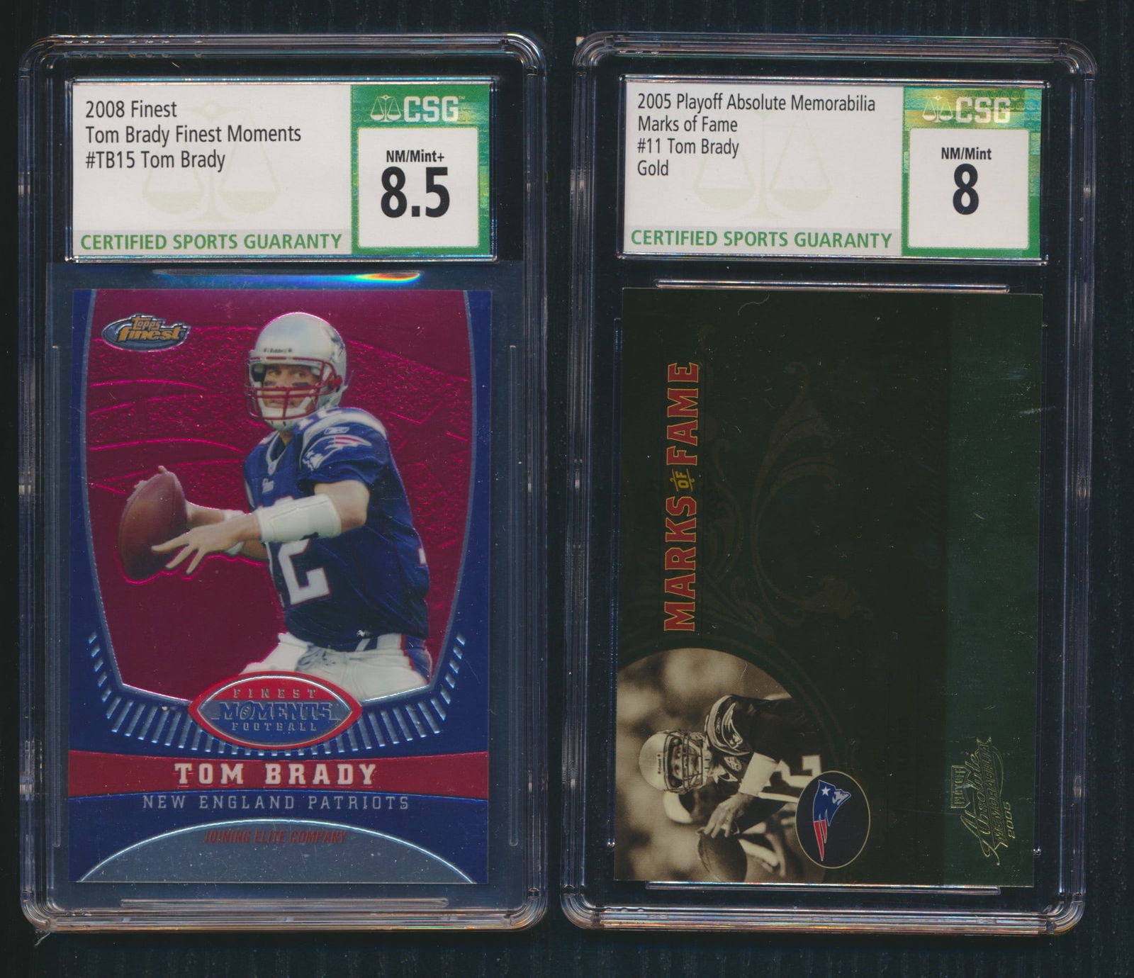 Tom Brady 2008 Finesse & 2005 Playoff Absolute Cards (1 of 2)