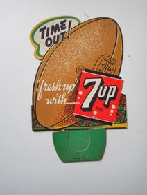 7up "Time out! Fresh up" football die-cut advertising cardboard sign