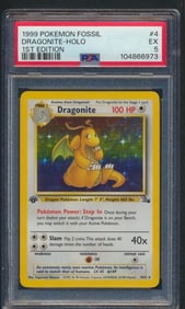 1999 Pokemon Fossil Dragonite Hologram 1st Edition PSA 5