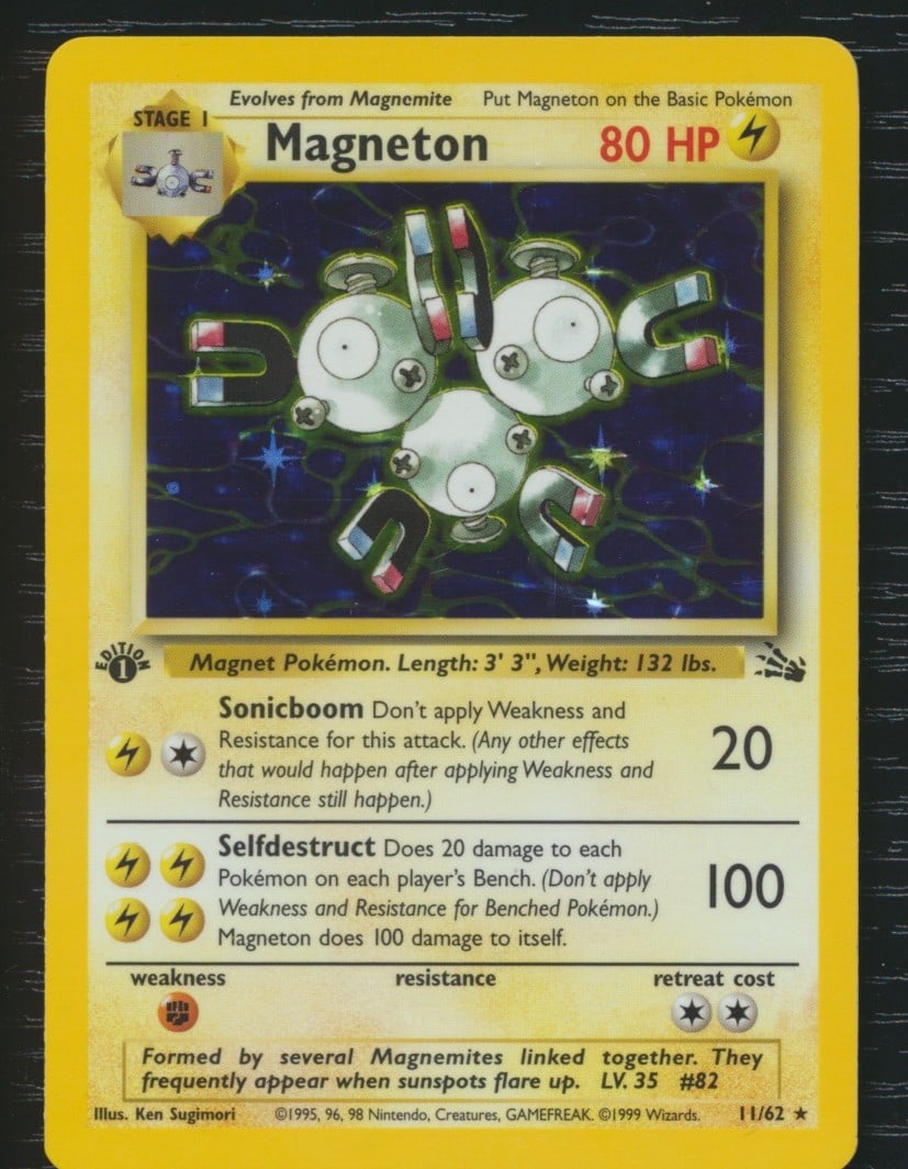 1999 Pokemon Fossil Magneton - Holo First Edition # 11: 11/62 - Ungraded from same collection as graded cards