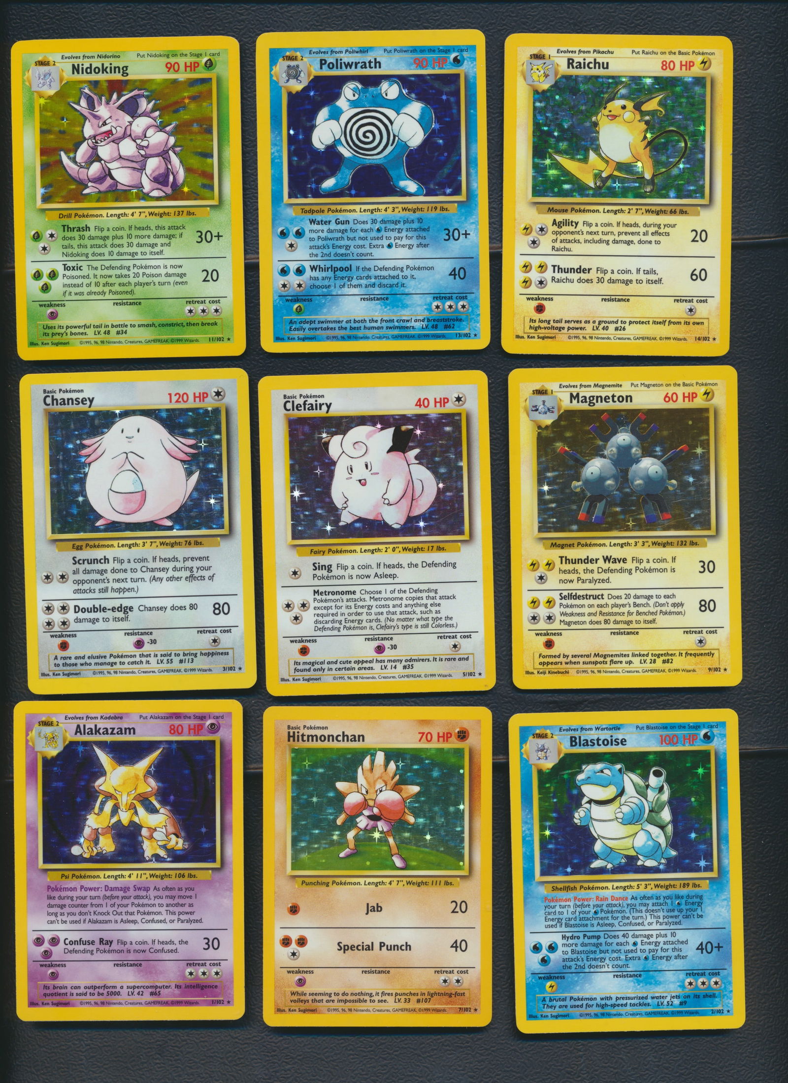 1999 Pokemon Base Set Holos 1 -3, 5, 7, 9, 11, 13, 14 (1 of 2)