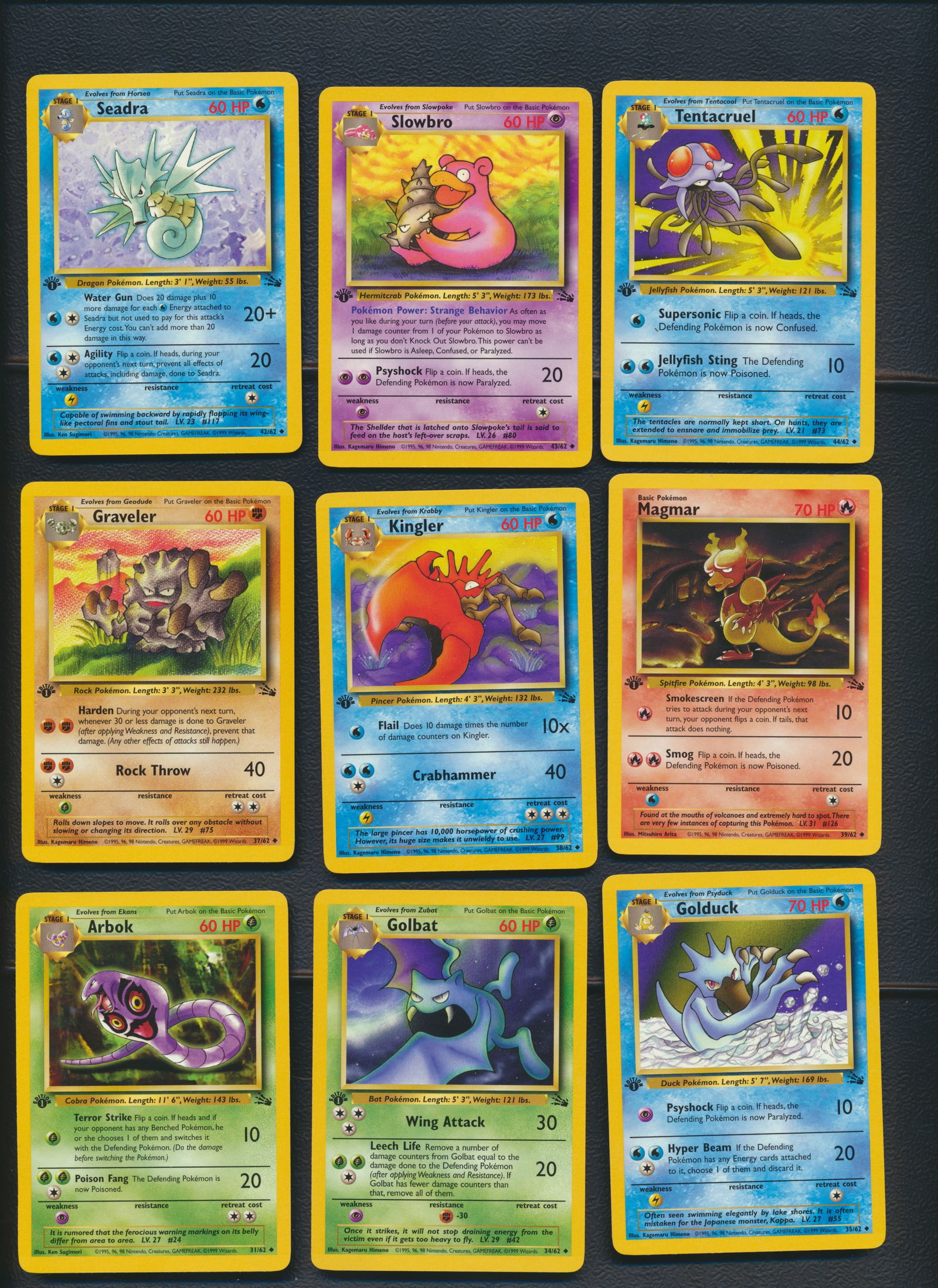1999 Pokemon Fossil 1st Edition Cards - 26: Non Holo 26 Cards of the 62 set. Never played with. Same collector as graded cards. See Scans for condition.