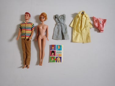Vintage Bubble Cut Barbie and Ken Doll with Clothes