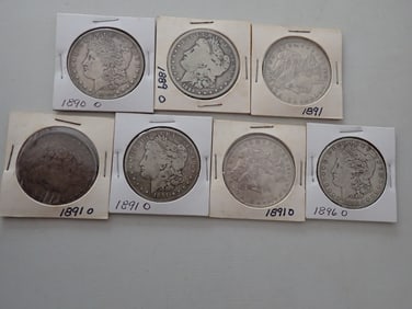 1889-O, 1890-O, 1891, 1891-O, and 1890 (7 Silver dollars)