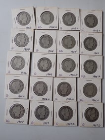 1902 to 1907 Barber Half Dollar Coins (20 total)