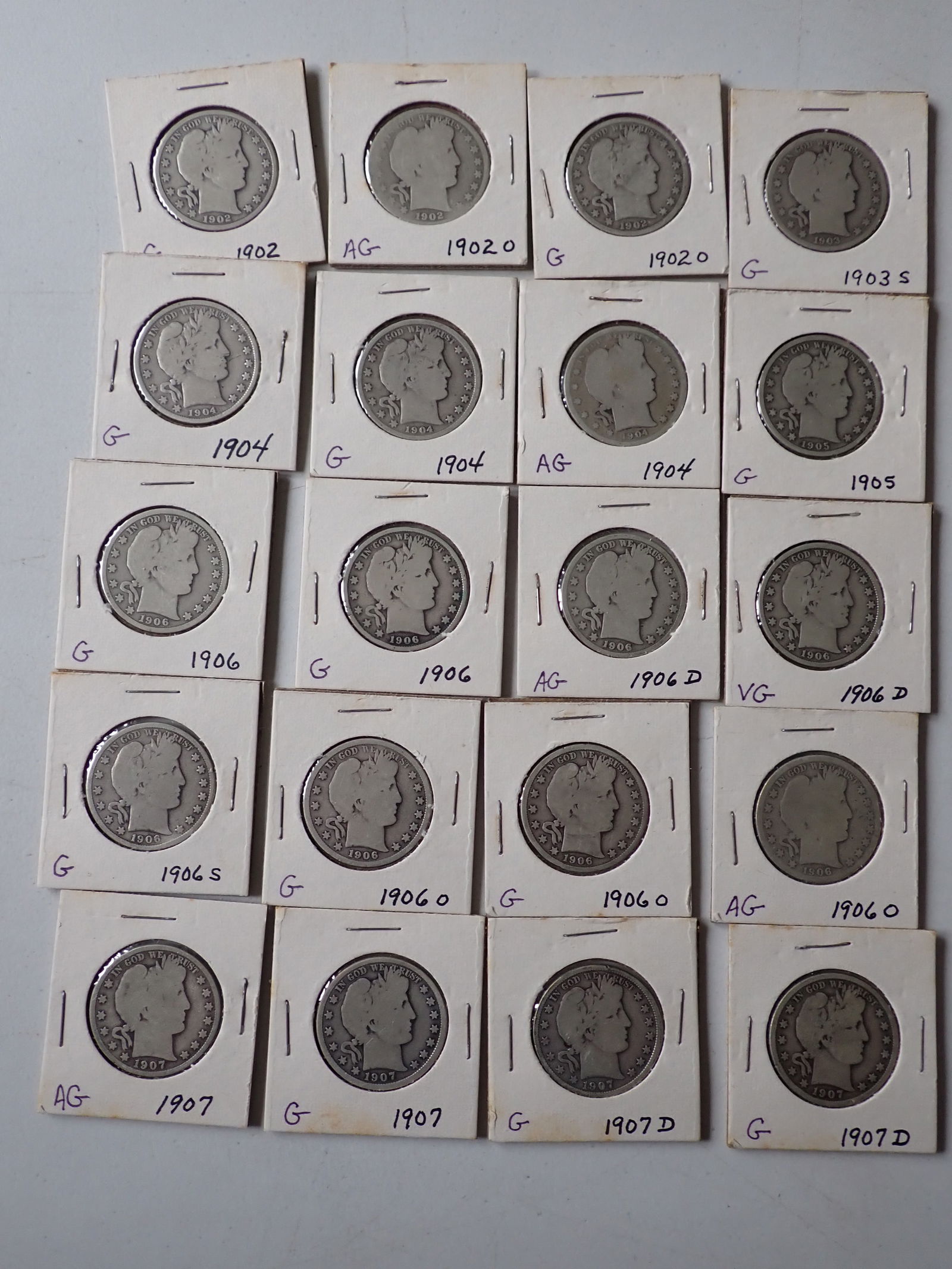1902 to 1907 Barber Half Dollar Coins (20 total) (1 of 10)