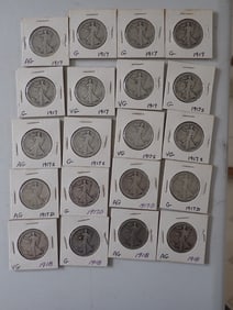 (20) 1917 and 1918 Walking Liberty Half Dollars