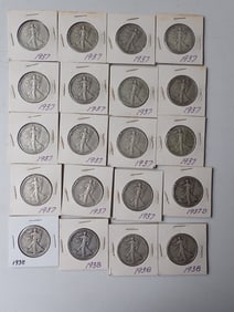 1937-D, 1937, and 1938 Walking Liberty Halves. (20 Coins))