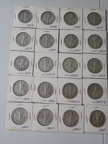 1930s and 1940s Walking Liberty Halves (20 coins)