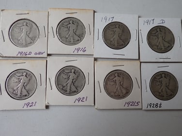 (2) 1921, 1916, 1921-S, and other Walking Liberty Half Dollars (8 coins)