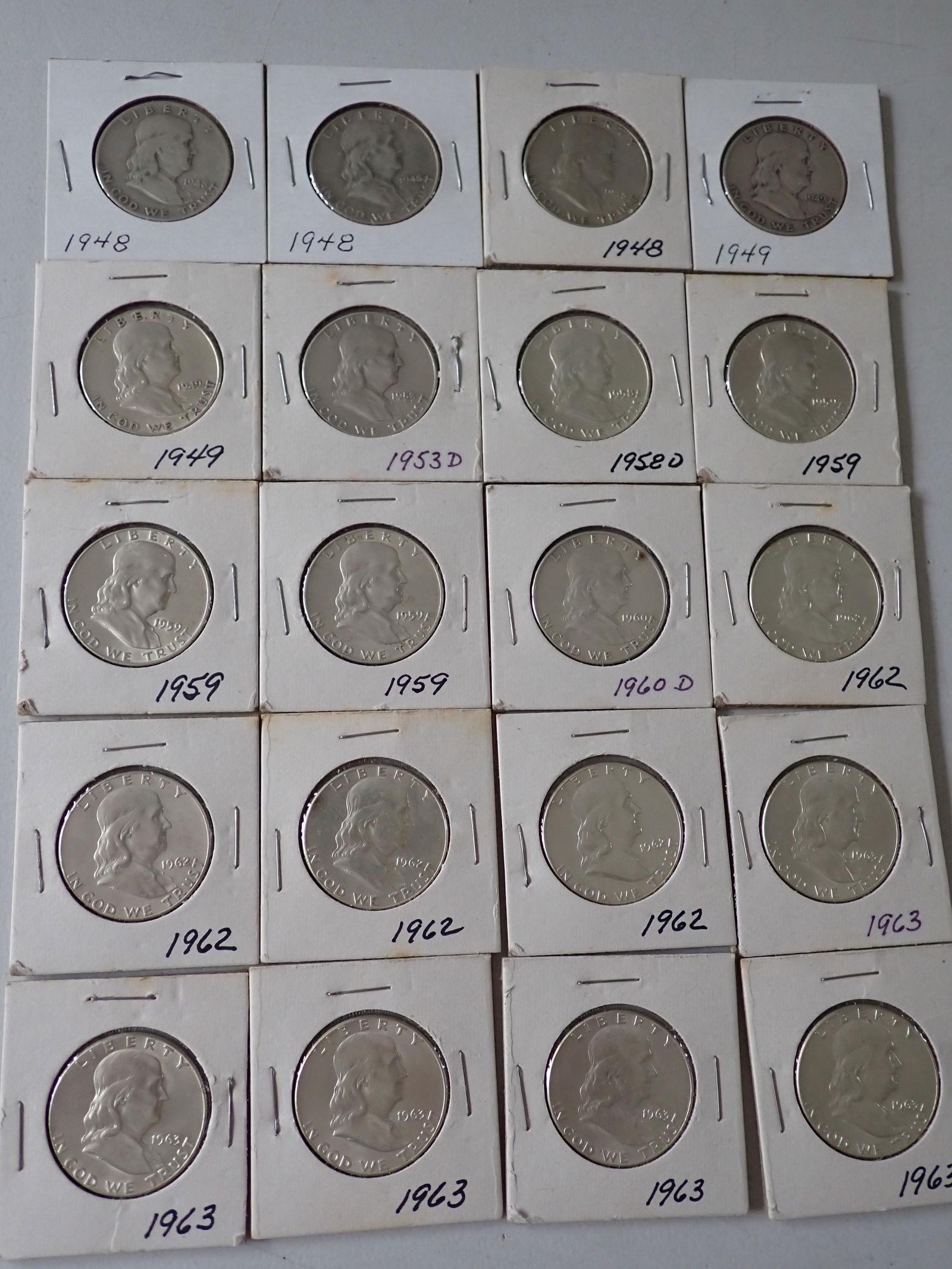 1940s, 1950s, & 1960s Franklin Half Dollars (20 coins) (1 of 12)