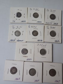 (5) Silver 3 Cent Coins & (6) Half Dimes