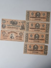 Confederate $100, $50, and four $1 Notes