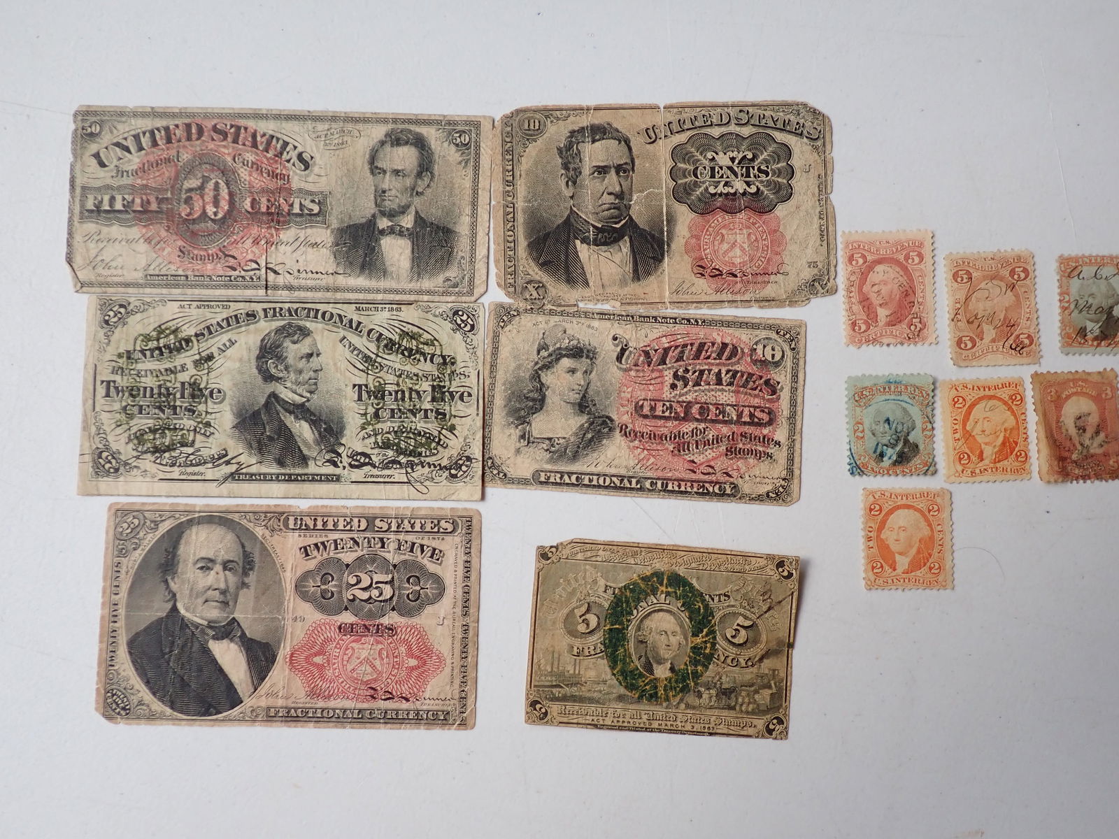 50 Cent Abraham Lincoln & other Fractional Currency & Stamps (1 of 16)