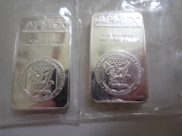 2 Ampex 5 Troy Ounce .999 Silver Bars (10 troy ounces total)