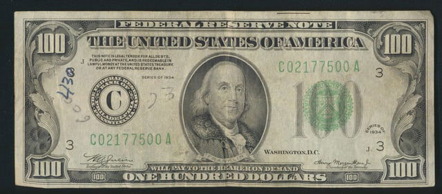 1934 $100 Green Seal Federal Reserve Note