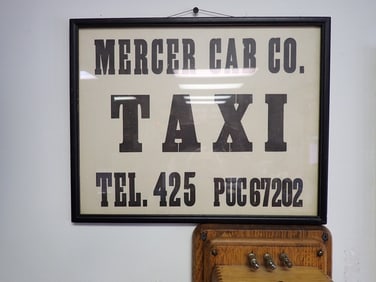 Mercer Cab Company cardboard sign