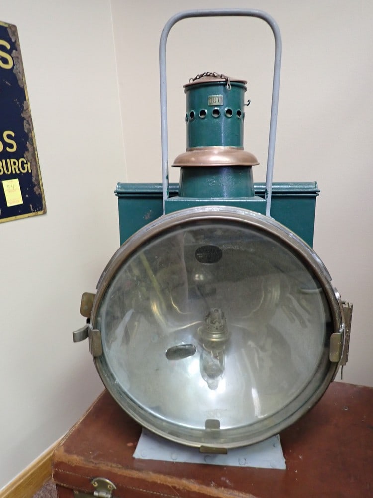 Early 1800s Train Headlight: Metal and Brass marked 181. Repainted/restored. 27"