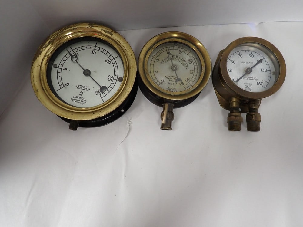 Air Brake and 2 other Brass Steam Gauges (1 of 8)