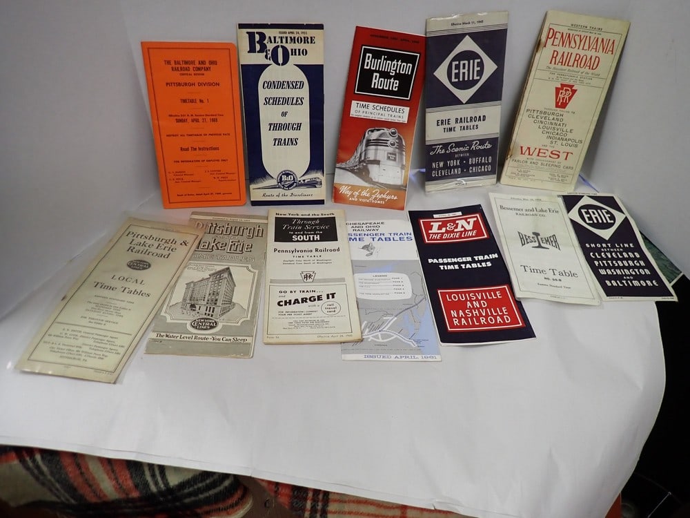 12 x 1930's- 1960's Railroad time tables (1 of 5)
