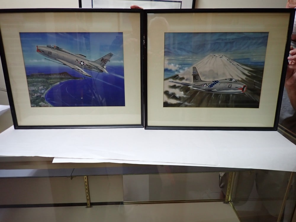 2 Marine Aircraft Prints in wood frames: 16 3/4" x 20". One has water mark on matte.