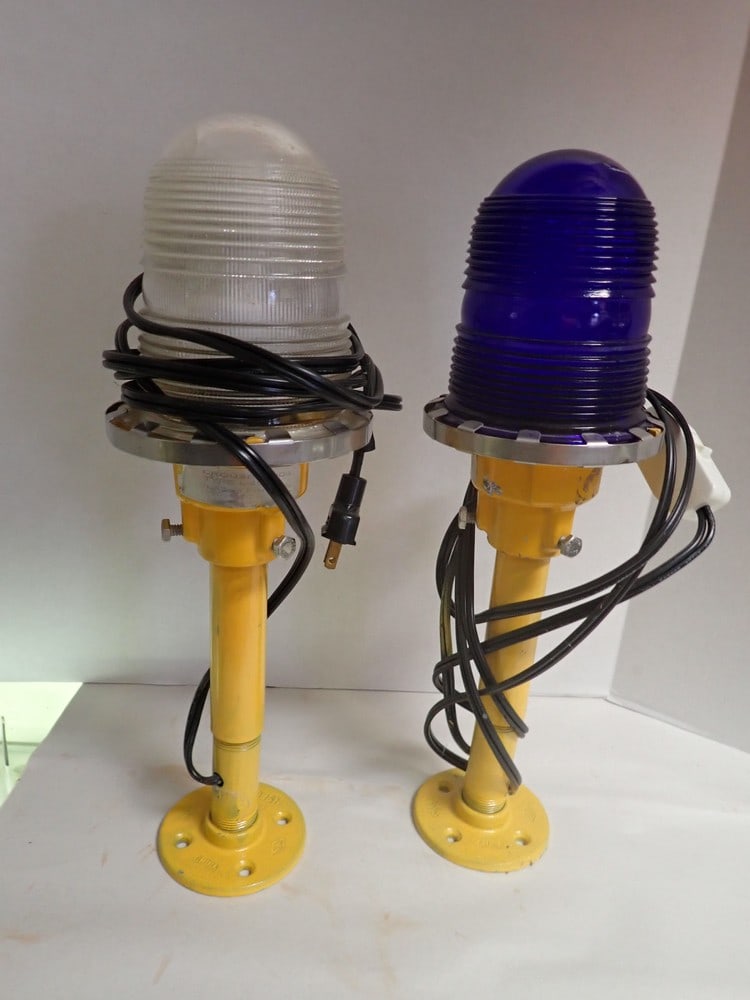 Runway lights-blue and white: 15 1/2" with a 5" globe. blue=taxiway. white=end of runway/taxiway