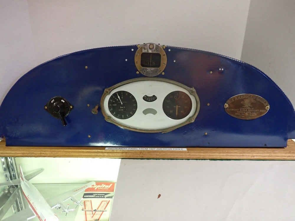 1927 American Eagle Instrument panel: airspeed gauge is detached but all in good condition 32" x 10 1/4"