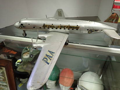Pan Am World Airways Metal Toy Airplane: Old Pan Am Logo, shows a little wear, 22"L x 27 1/2" wings