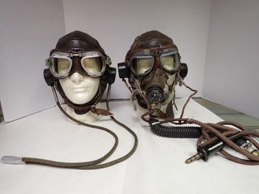 WWII Leather Pilot Trainer and Student Helmets