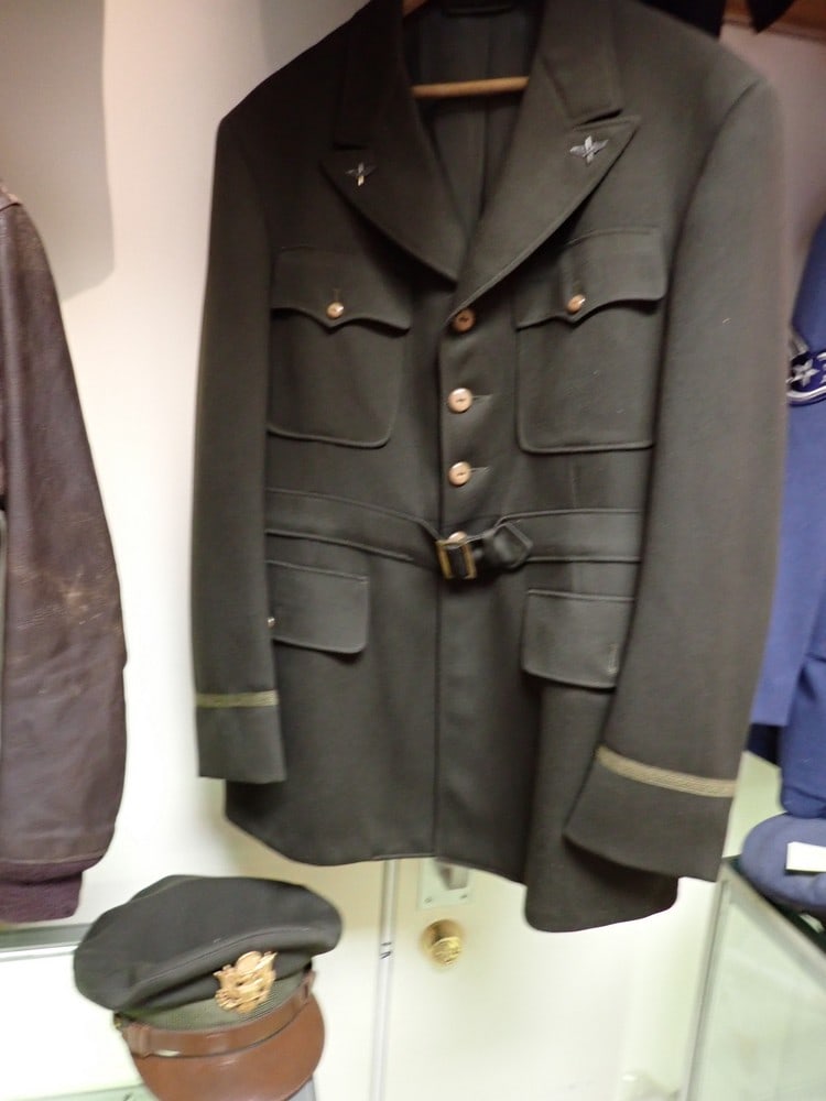 WWII Army Dress Coat and Cap: Winged pins on collar. Hat size 7 1/4" very good condition