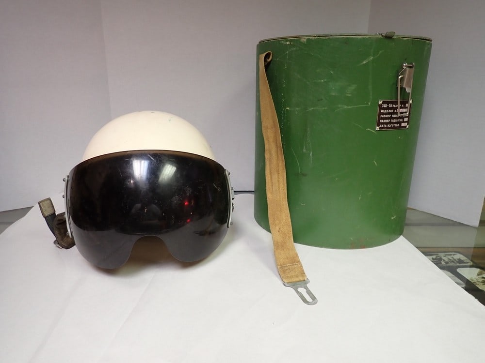 Russian Pilot Helmet and Wooden Case: Russian Pilot Helmet and Wooden Case