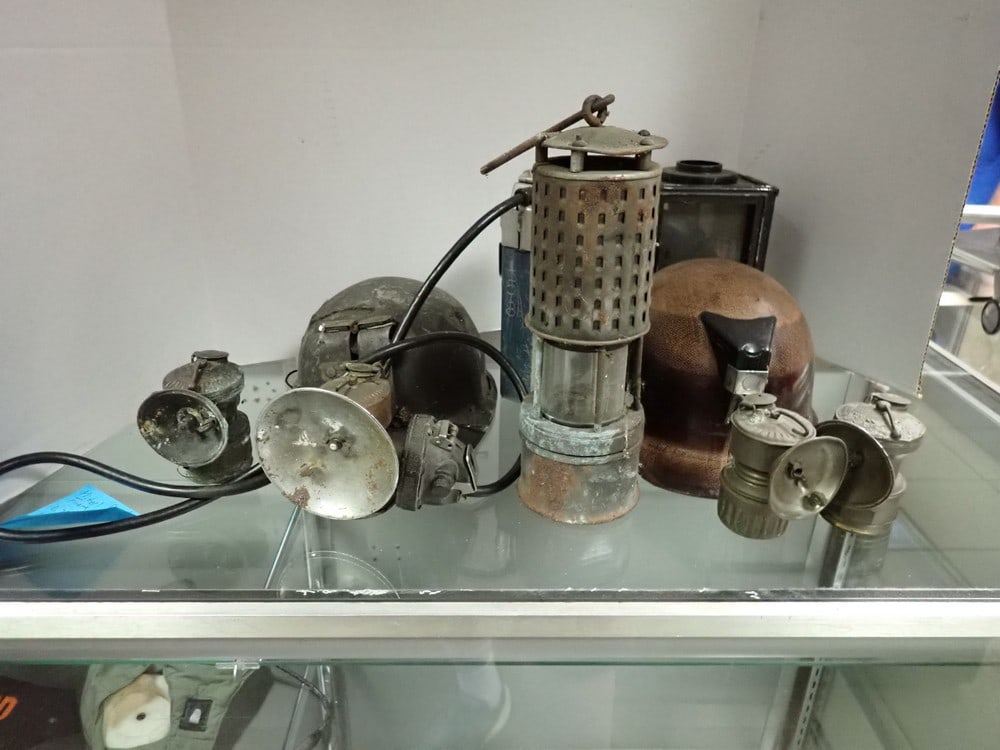 Miner Helmets, Lamps, etc.: Helmets, Carbide Light, etc - 9 Pieces