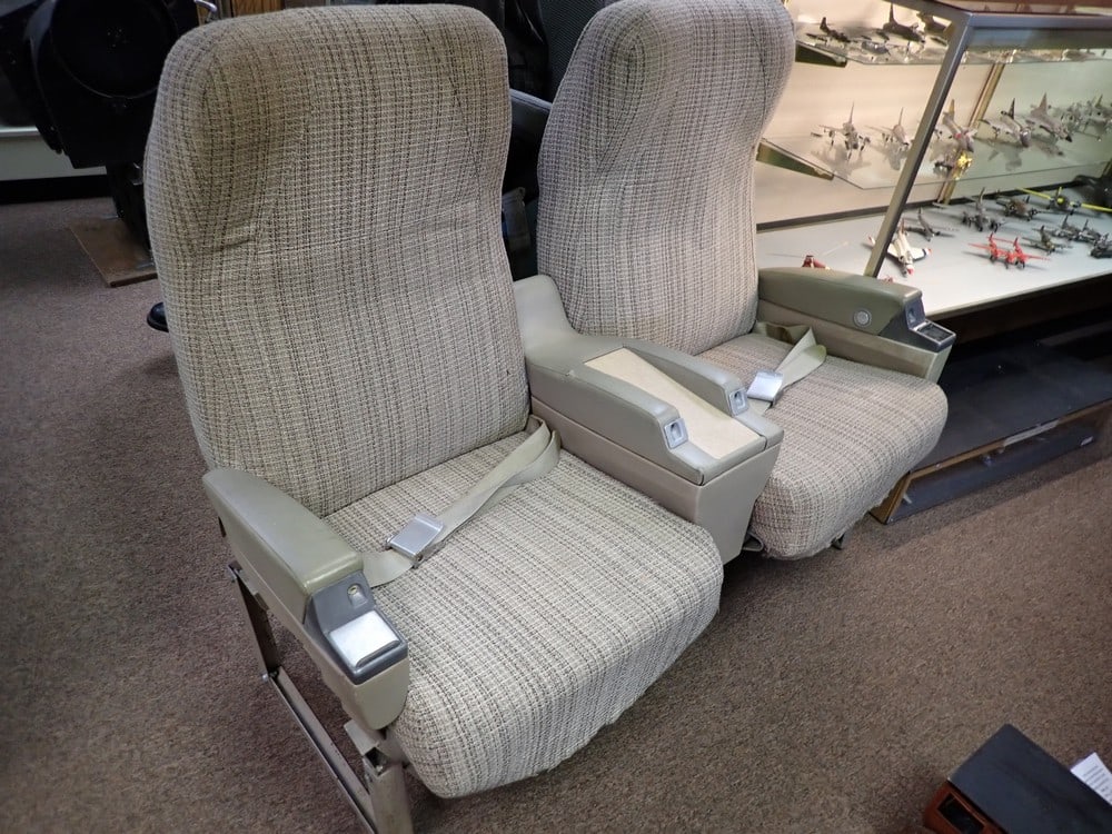 "Electra" American Airlines 1st Class seats 50's/60's: Cloth Seats, Console and Ash trays. Seats have some wear and staining 42" H