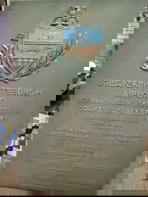 "Greater Pittsburgh Airport" Large Brass Plaque