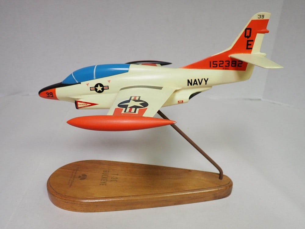 T-2C Buckeye Naval Jet: Columbus Aircraft Division Rockwell International printed on wood stand 11" 10" stand