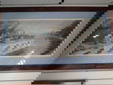 Canal Boat Print in oak frame