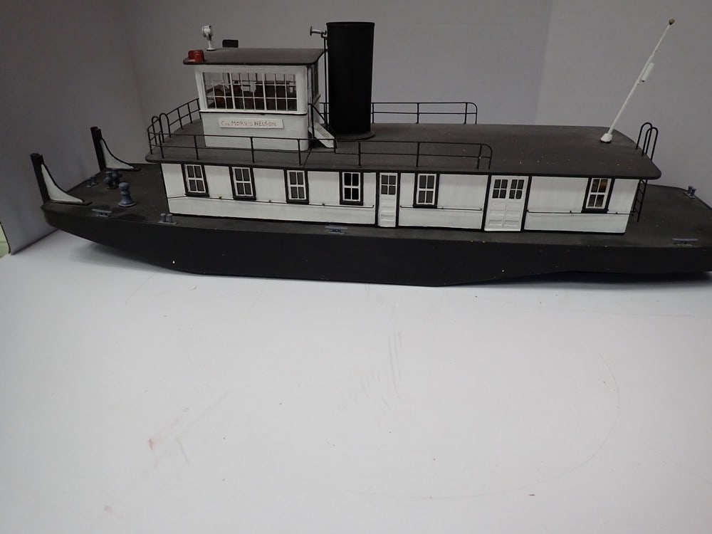 Scratch Built "Col Morris Nelson" River Boat: Wood with metal bottom, Condition is good L 29 1/2 H 9" D 8"