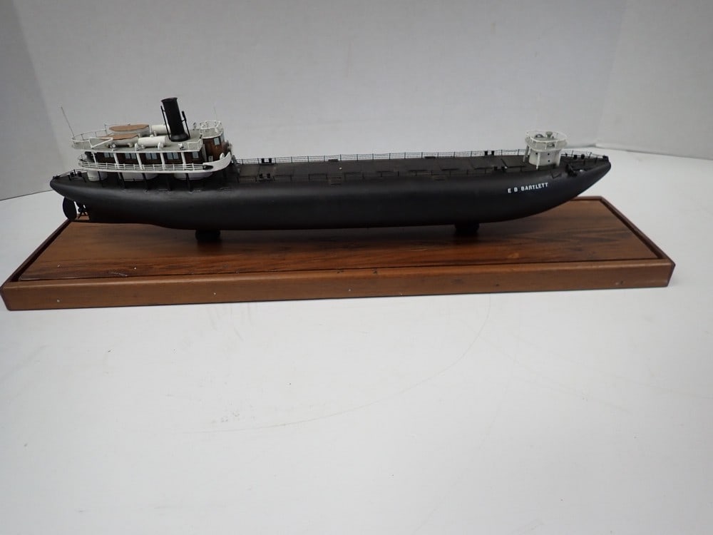 E.B. Bartlett Freighter: Finely crafted out of wood with metal accessories. Boat: 16 1/2" Base: 19" x5"
