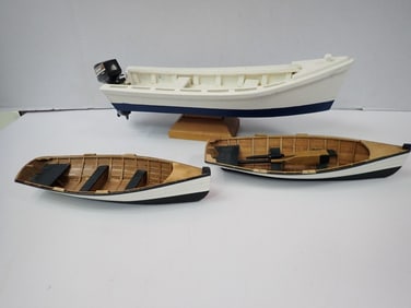 Wooden Motor Boat and Wooden Row Boats