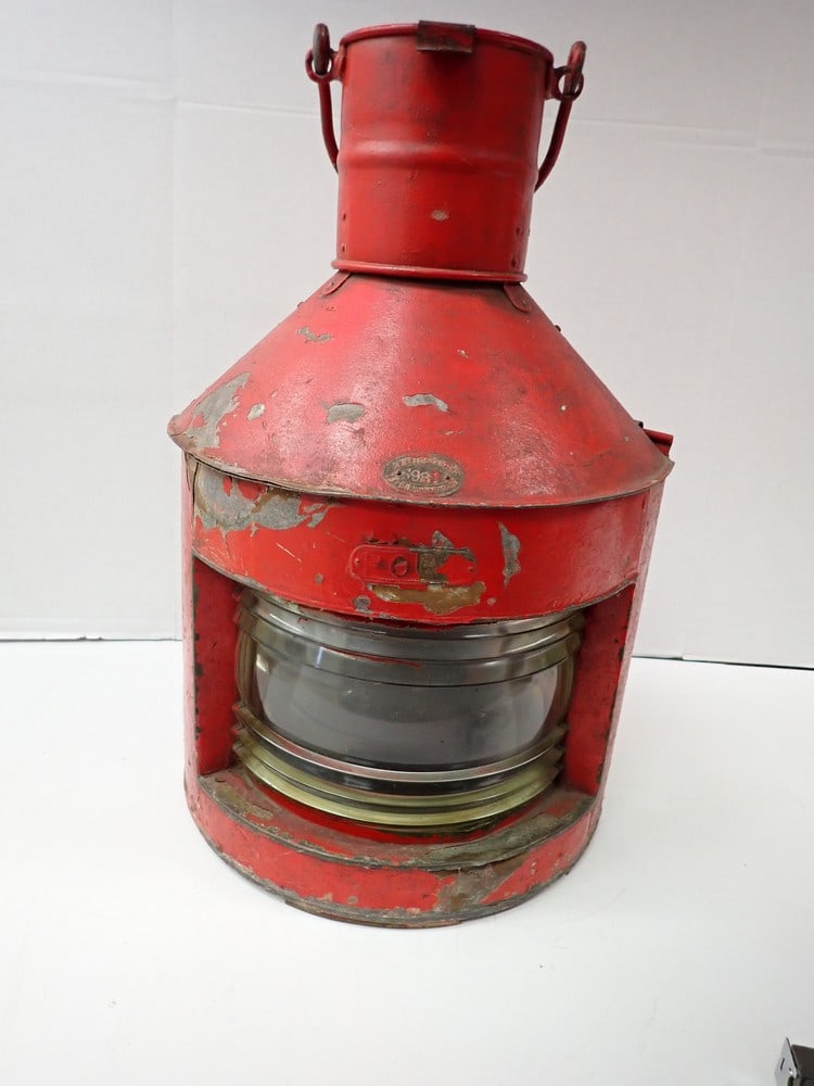 "Griffin & Sons" Port Side Red Boat Light: used on lake boats. Paint chipping 22 " H