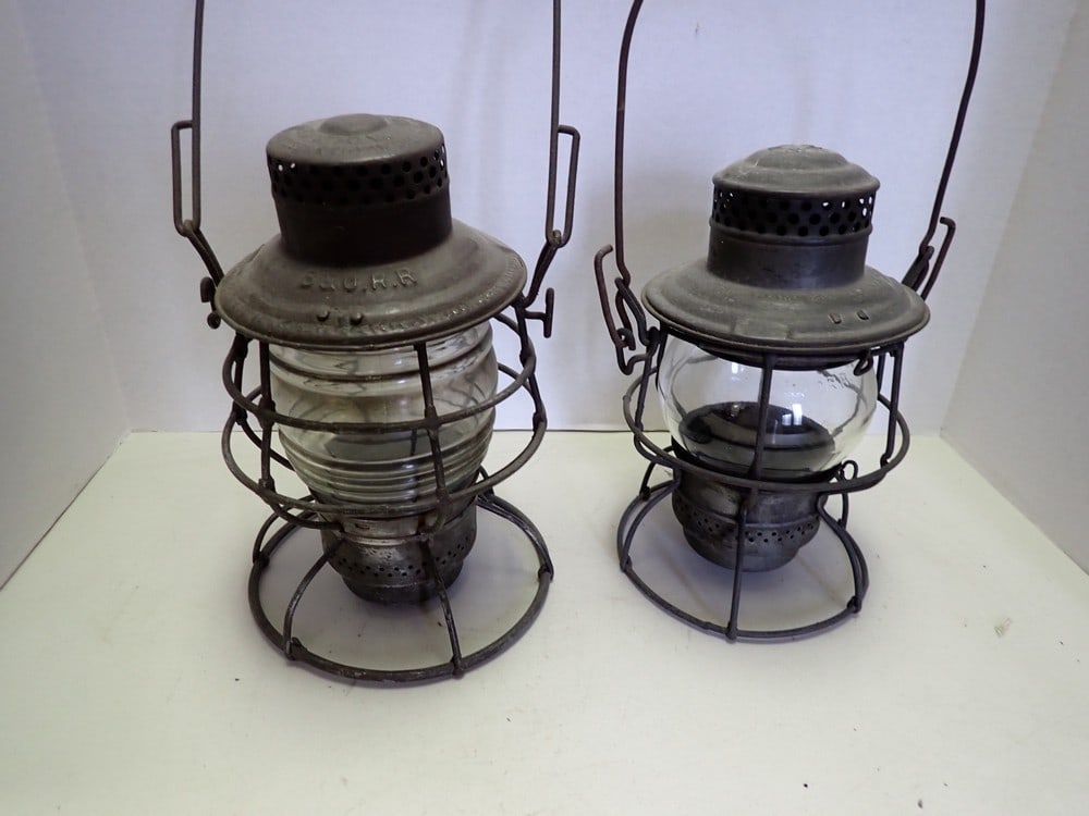 Pair of "B & O" Lanterns: "Adlake" Last patent date 1913. Top has rust. "Adams & Westlake" marked "B & O. R.R." on top globe is marked