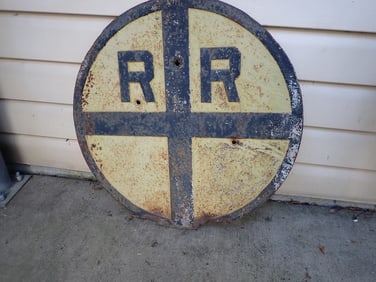 Yellow & Black Cast Iron Railroad Crossing Sign