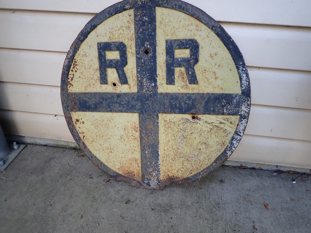 Yellow & Black Cast Iron Railroad Crossing Sign (1 of 3)