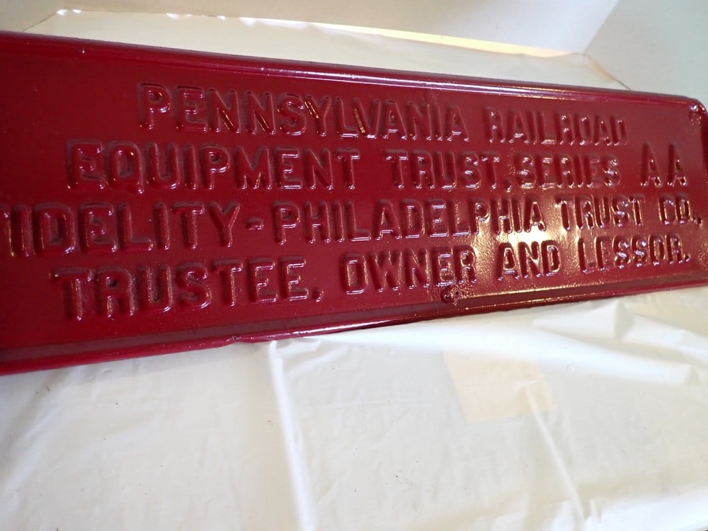 "P.R.R. Equipment Trustee and Lessor" Plate (1 of 5)