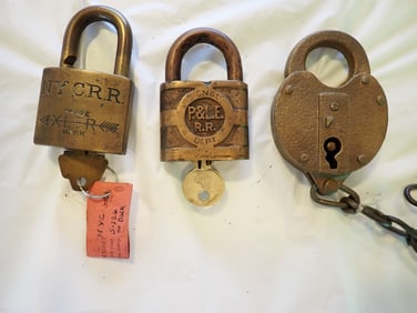 3 New York Central R.R. Brass Padlocks