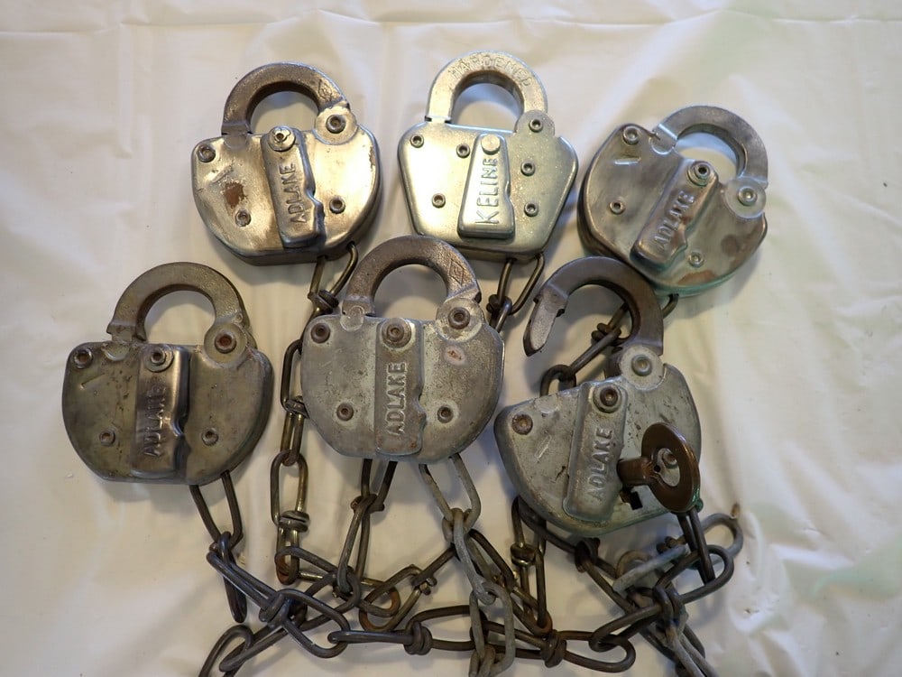 6 Penn Central Railroad Locks: All but one are marked "P.C." or "P.C.R.R." one has working key