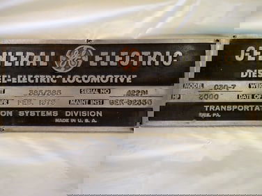 General Electric Diesel - Electric Locomotive Plate