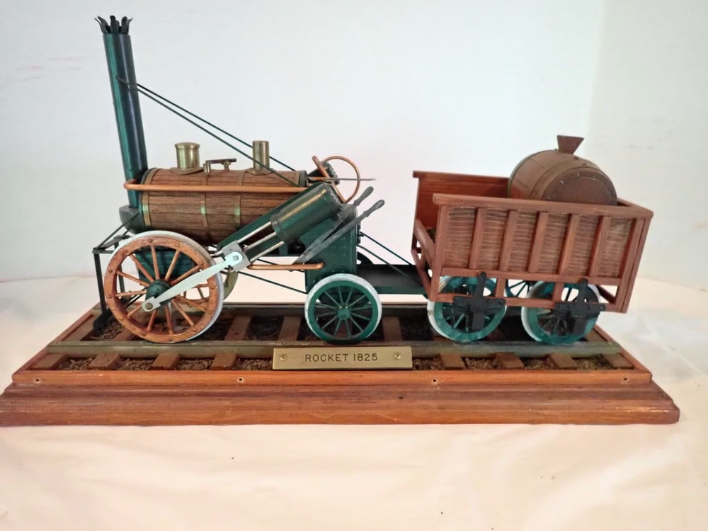 "Rocket 1825" handcrafted Model: Wood, Metal & Plastic base 14 1/2", Train 11 1/2"