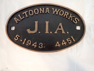May 1943 Altoona Works J.I.A. Builders Plate